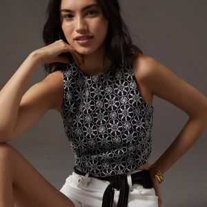 Anthropologie Button-Back Embroidered Top